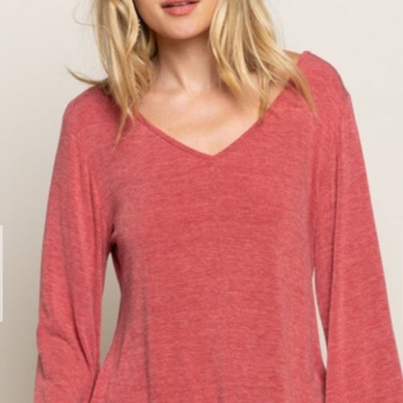 Soft Red Light Knit V-neck Sweater All Seasons - Picture 3 of 6